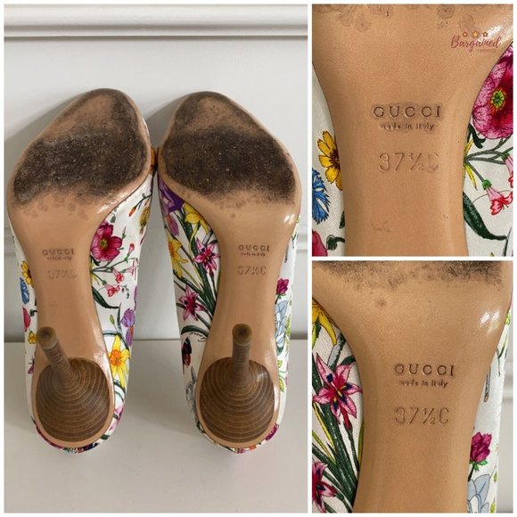 Authentic GUCCI Botanical Floral Satin & Karung Horsebit Peep Toe Pumps Size 7.5 - Picture 7 of 14